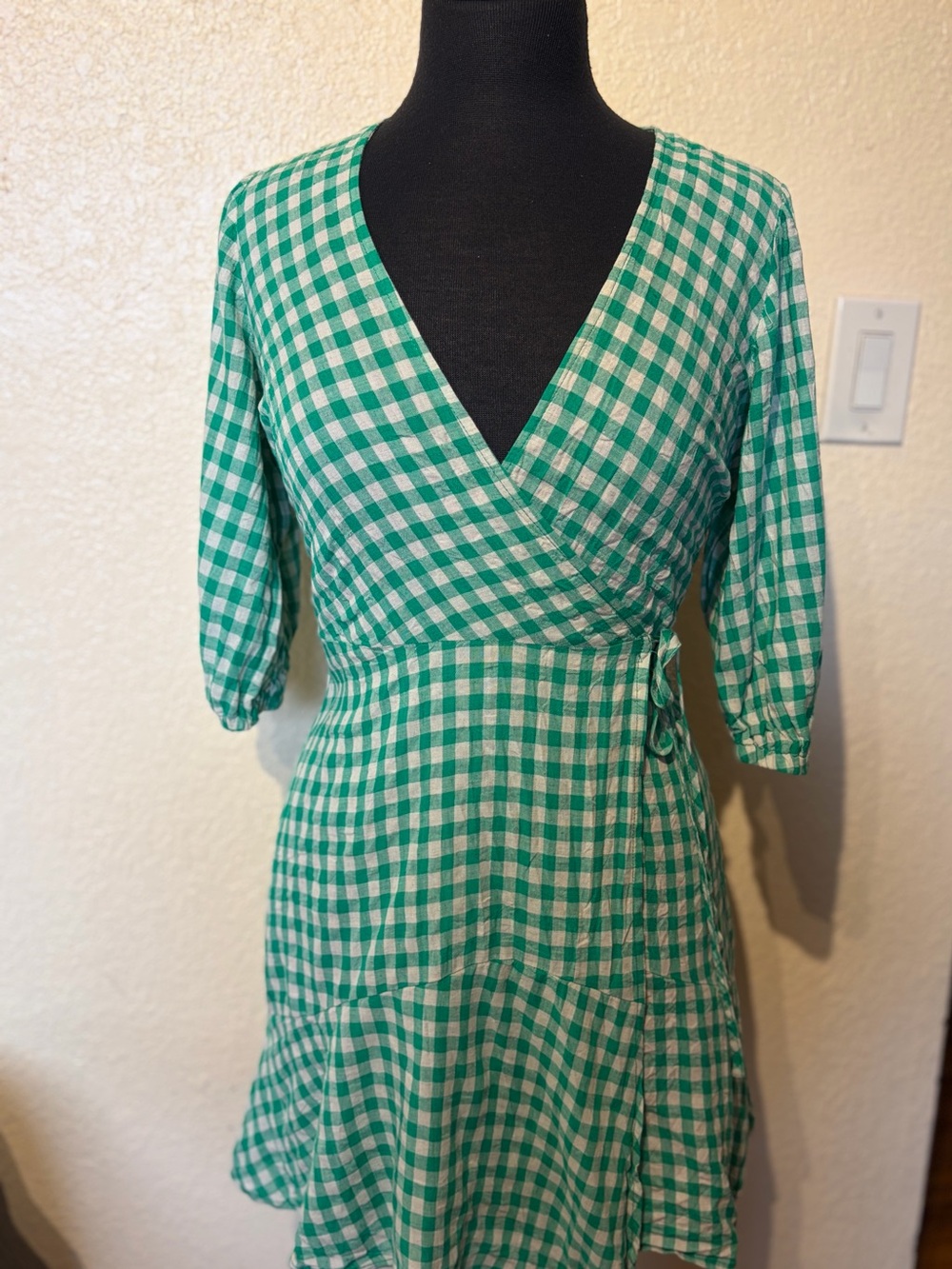 Lush Green and White Gingham Short Dress